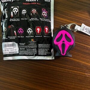 Ghost Face Keychain with Pink and Black Design